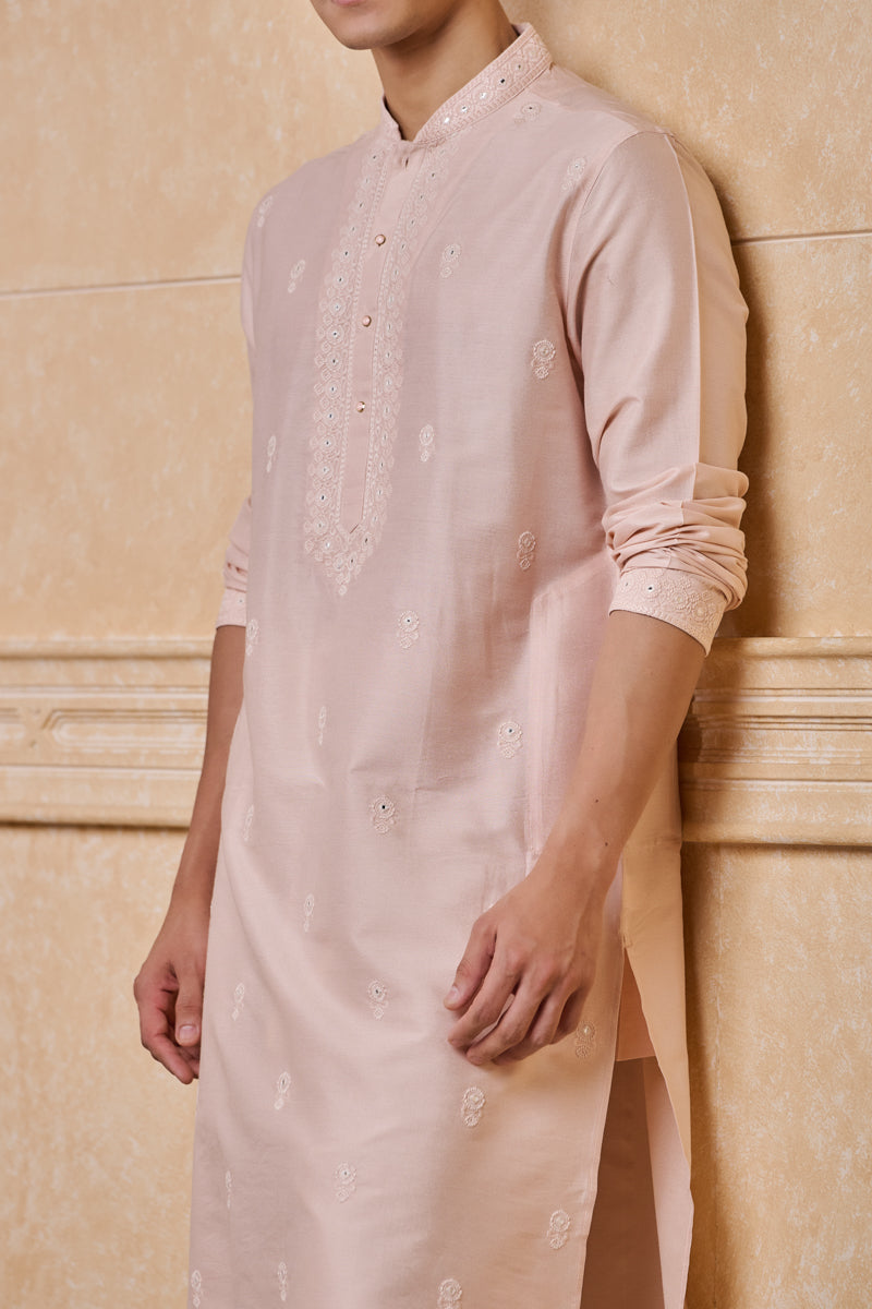 Pink Embroidered Kurta Set With Mirror Work