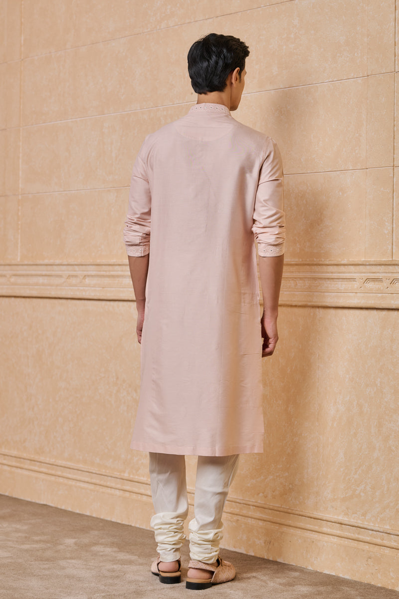 Pink Embroidered Kurta Set With Mirror Work