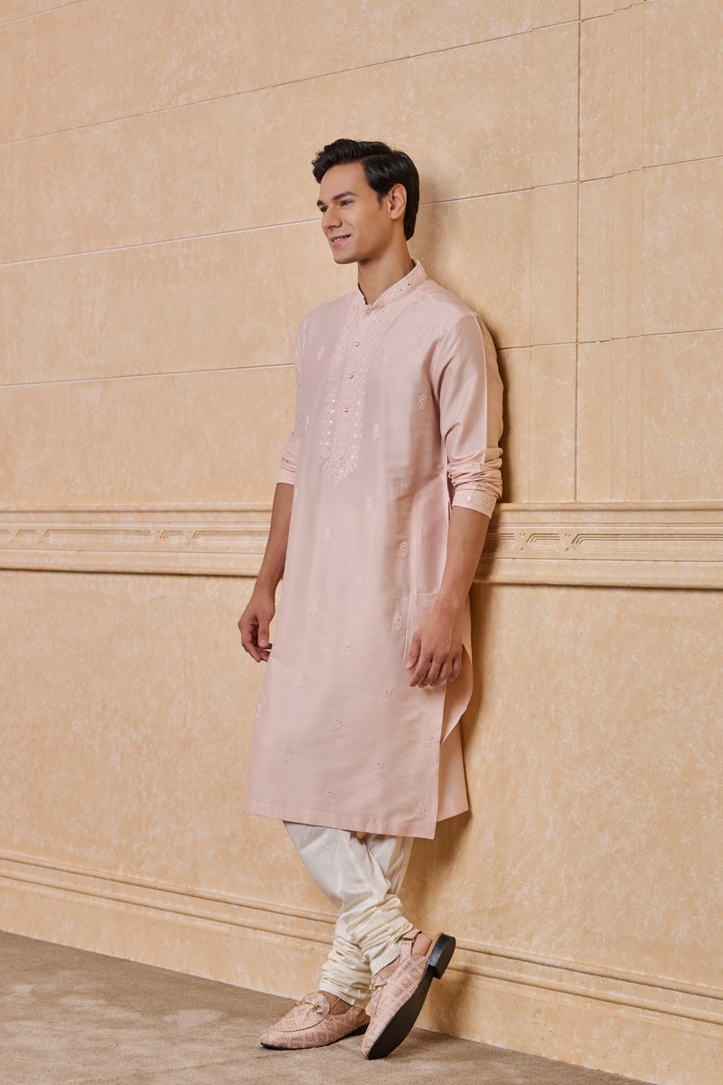 Pink Embroidered Kurta Set With Mirror Work