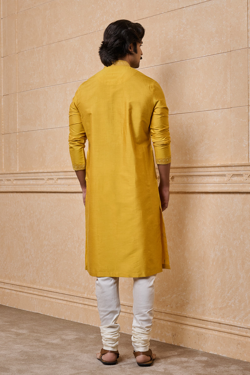 Yellow Embroidered Kurta Set With Mirror Work