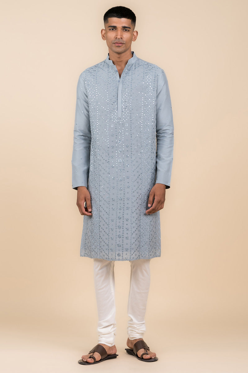 Light Blue All Over Mirror Embroidered Kurta Set