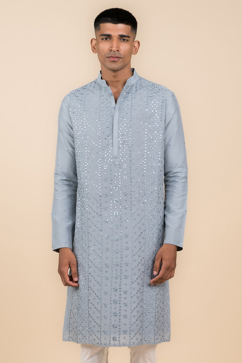 Light Blue All Over Mirror Embroidered Kurta Set