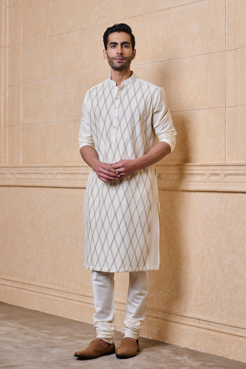 Ivory Kurta Set With Textured Detailing