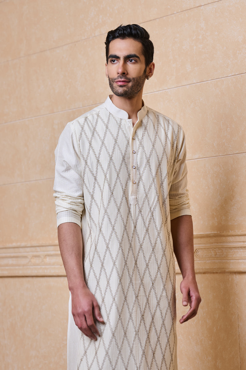 Ivory Kurta Set With Textured Detailing