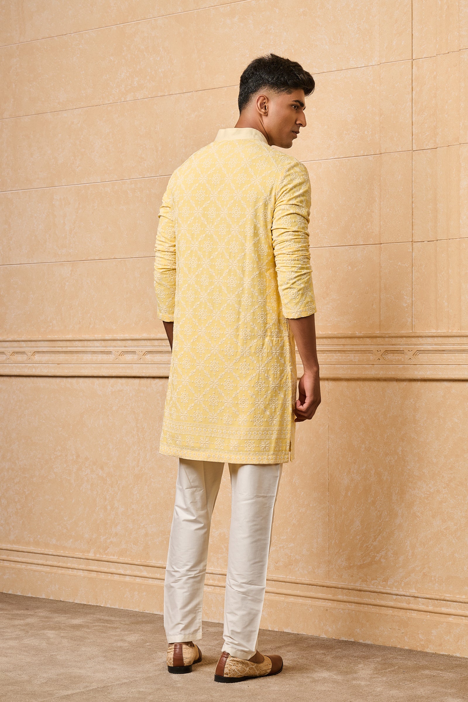 Yellow All Over Embroidered Kurta Set