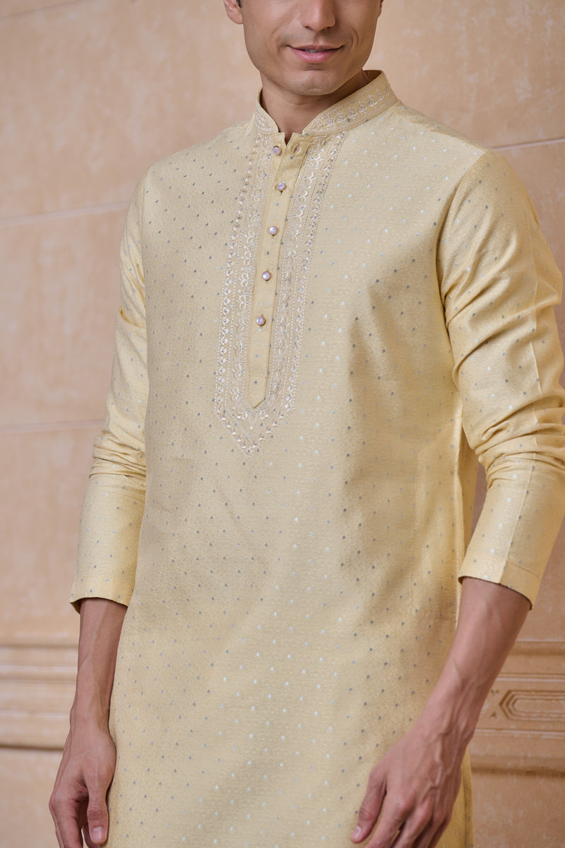 Gold Jacquard Kurta Set