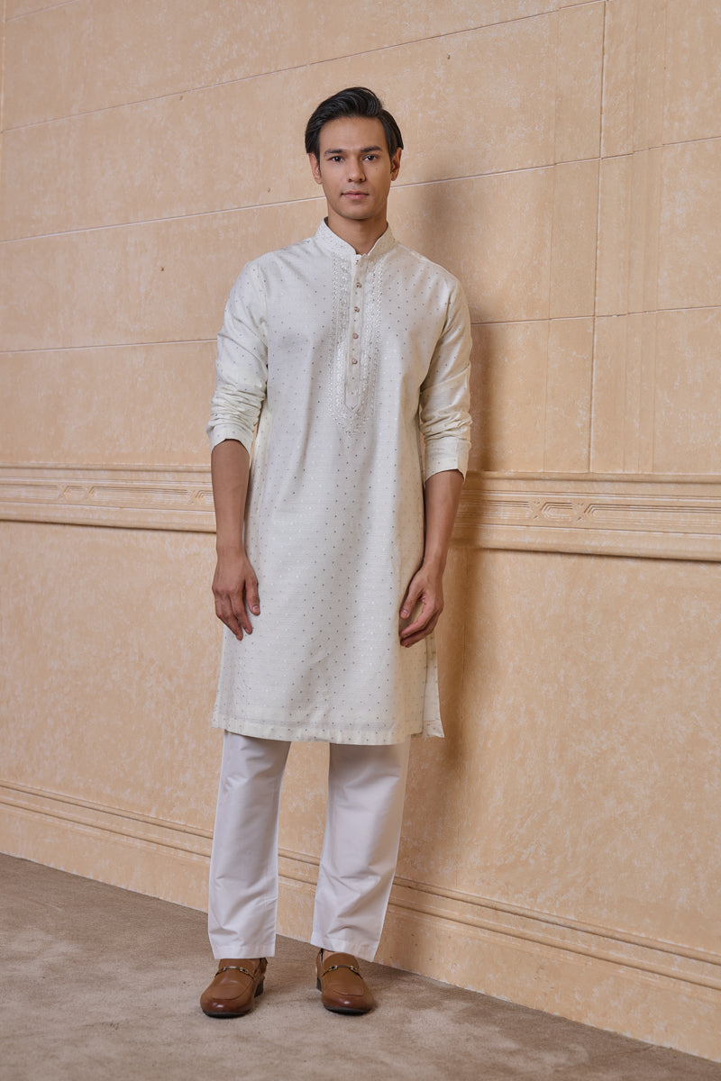 Ivory Jacquard Kurta Set