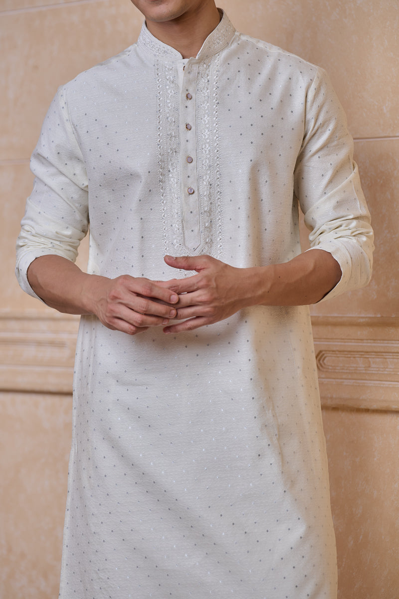 Ivory Jacquard Kurta Set