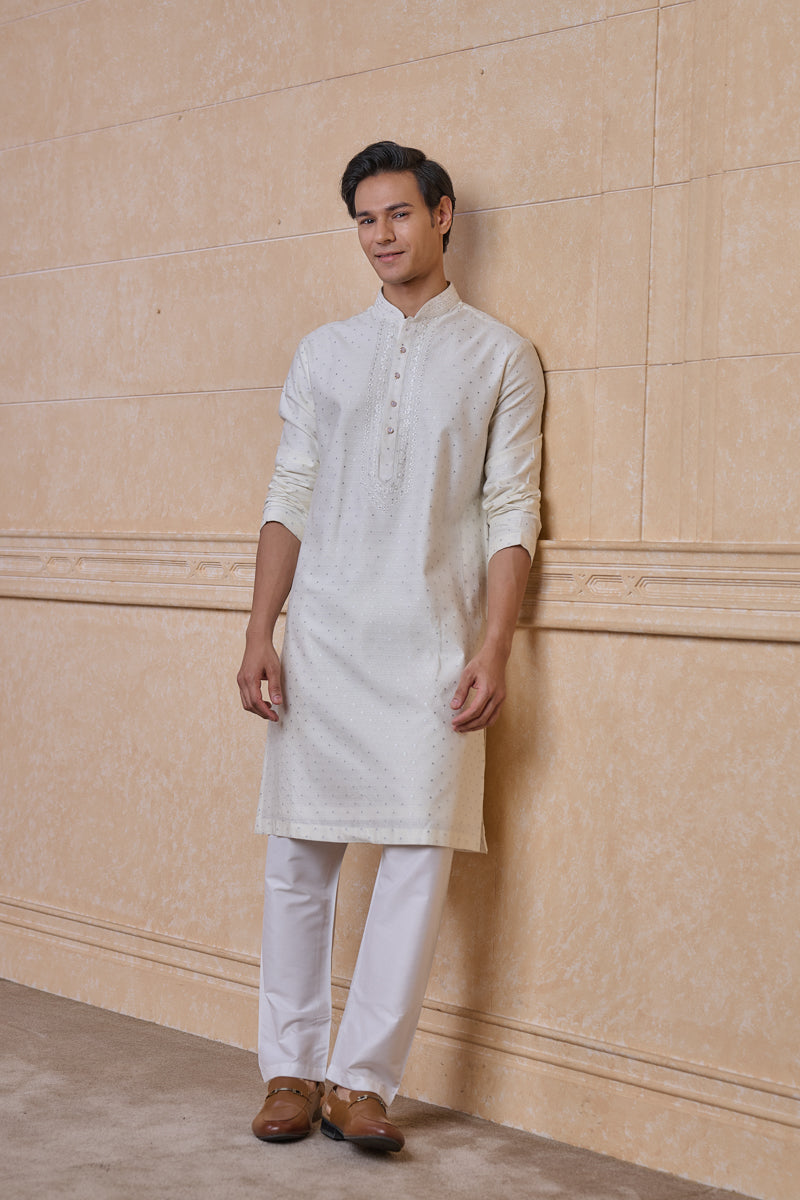 Ivory Jacquard Kurta Set