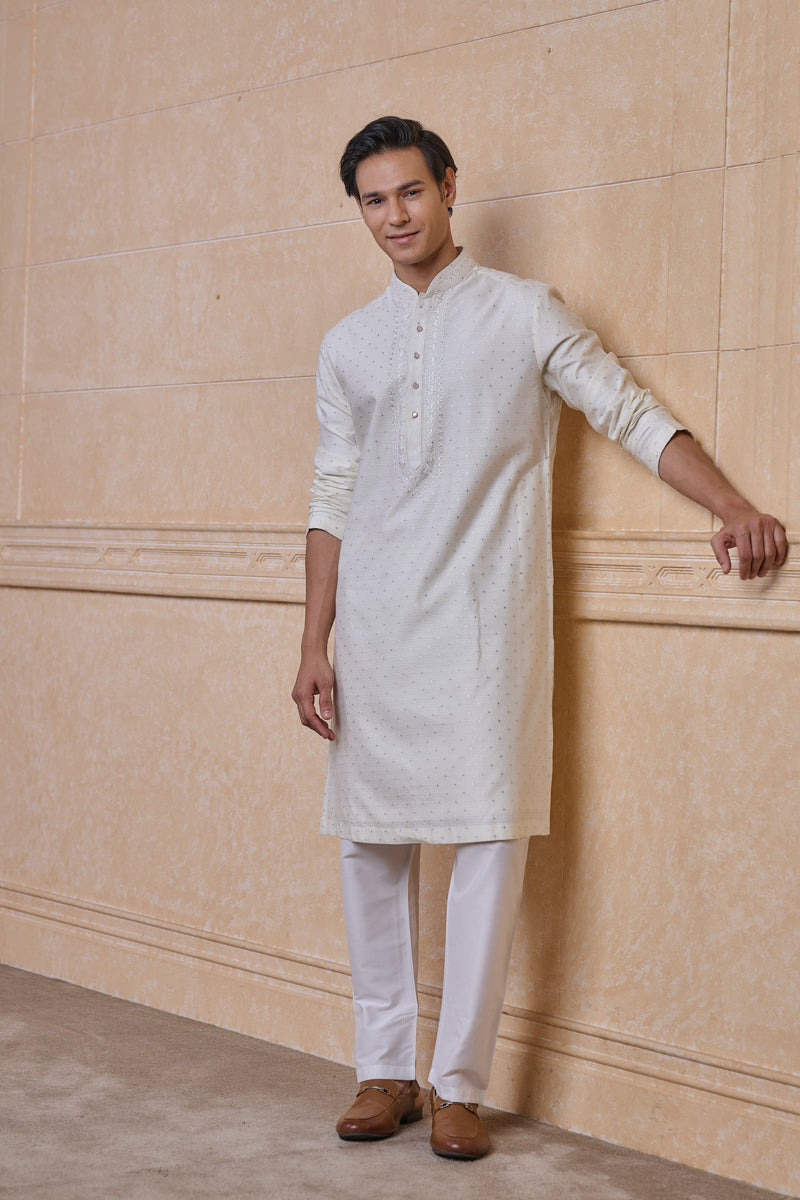 Ivory Jacquard Kurta Set