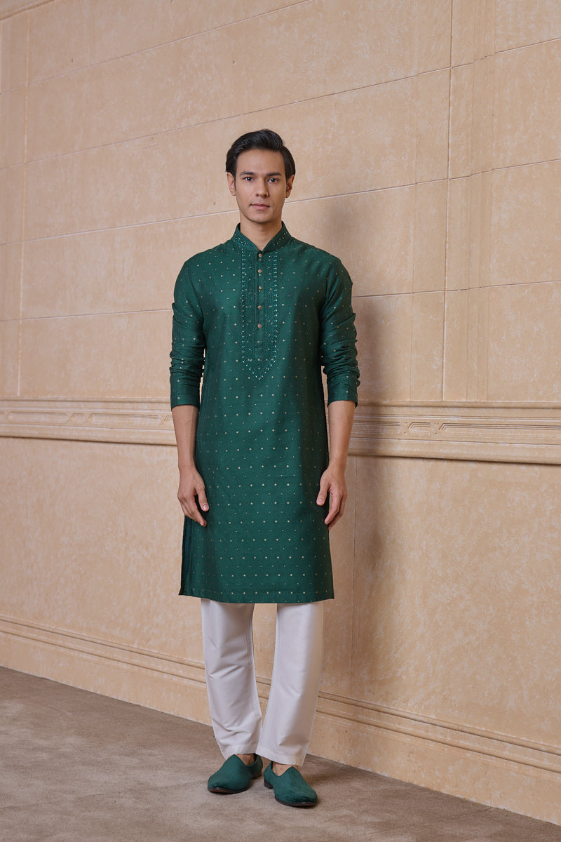 Dark Green Jacquard Kurta Set