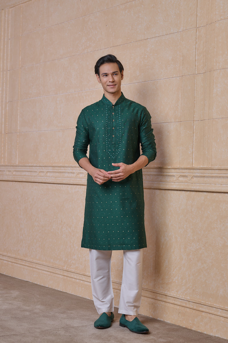 Dark Green Jacquard Kurta Set