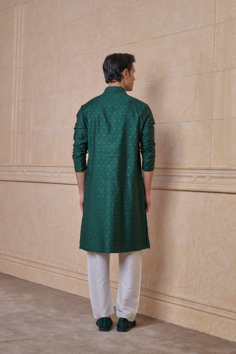 Dark Green Jacquard Kurta Set