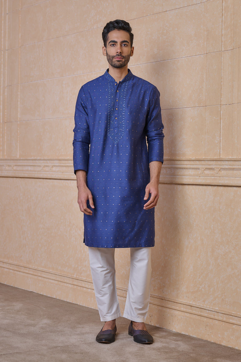 Navy Jacquard Kurta Set