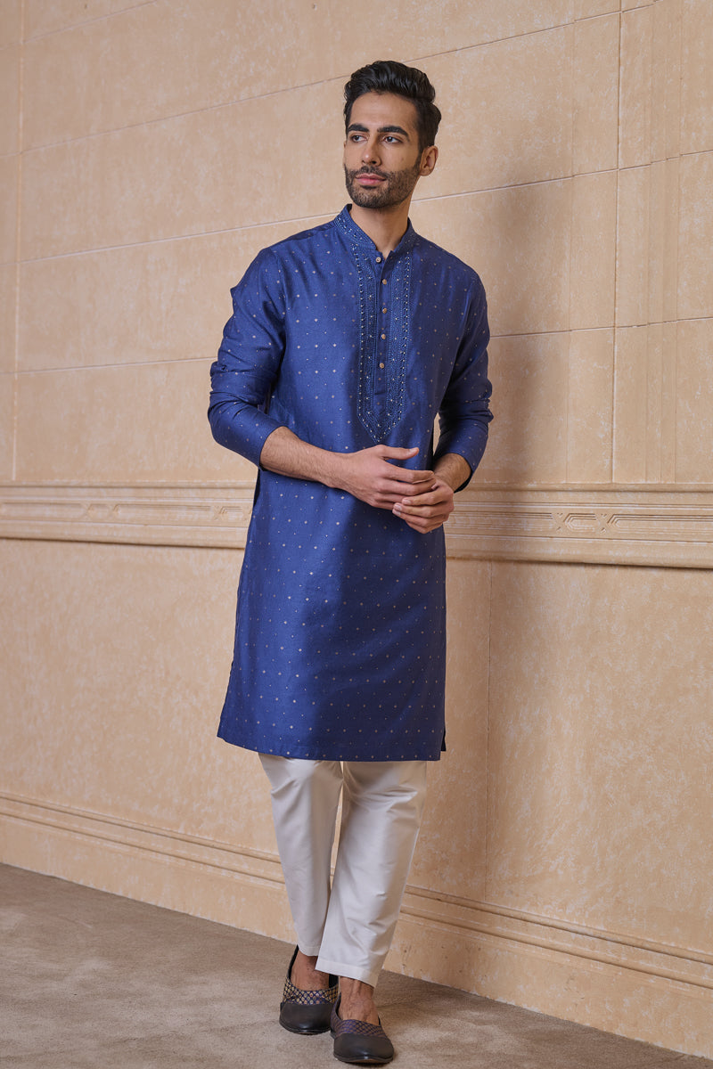 Navy Jacquard Kurta Set