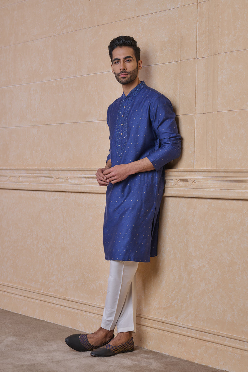 Navy Jacquard Kurta Set