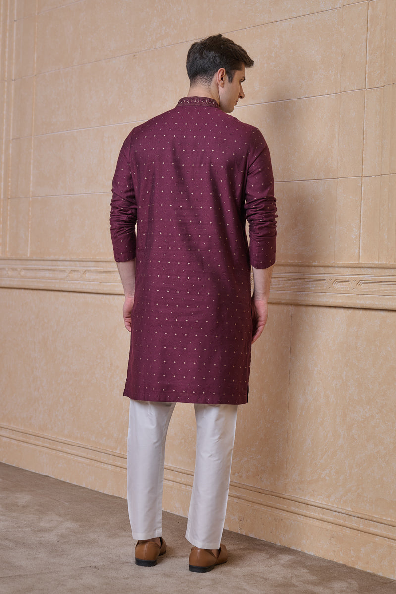 Wine Jacquard Kurta Set