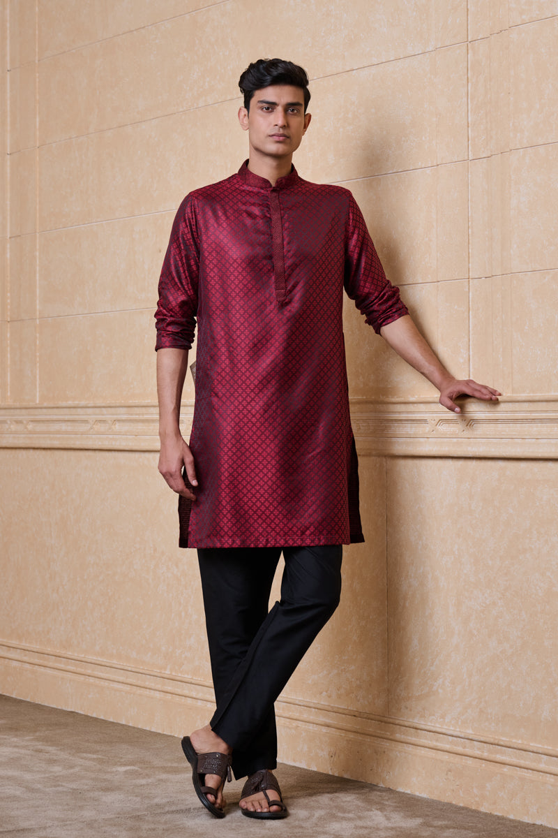 Maroon Classic Jacquard Kurta Set