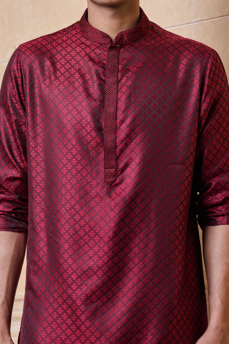 Maroon Classic Jacquard Kurta Set