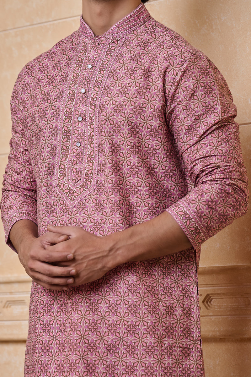 Pink All Over Printed Kurta Set