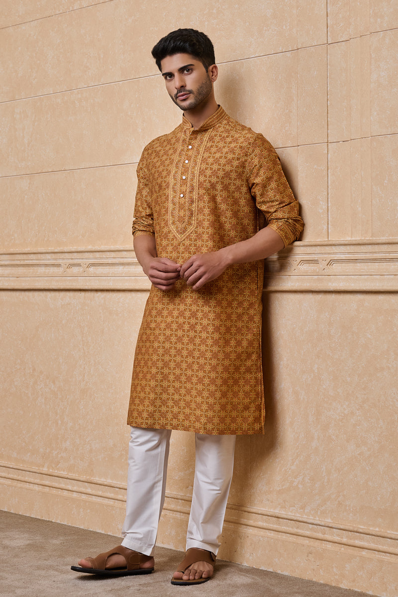 Yellow All Over Printed Kurta Set