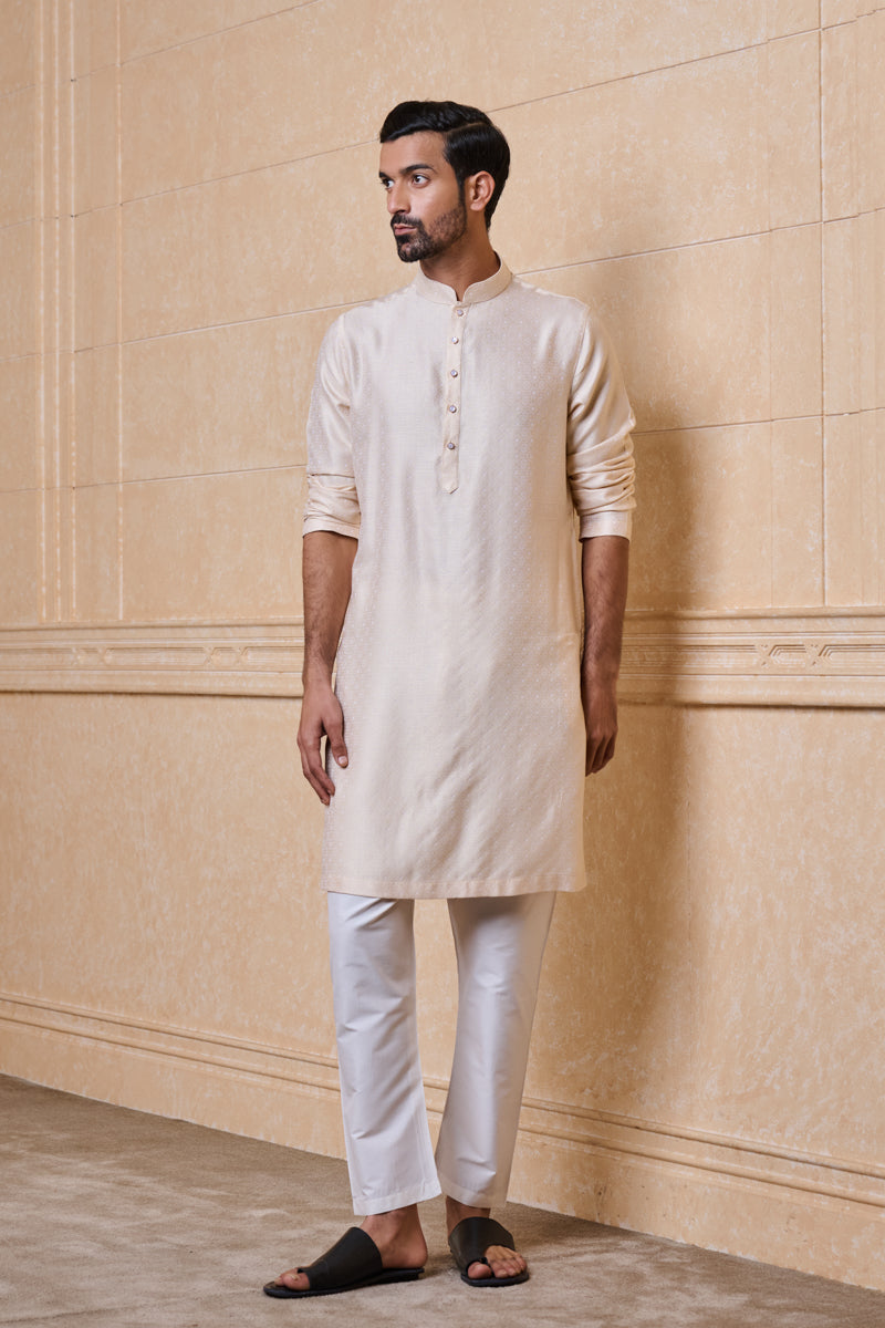 Beige Jacquard Kurta Set