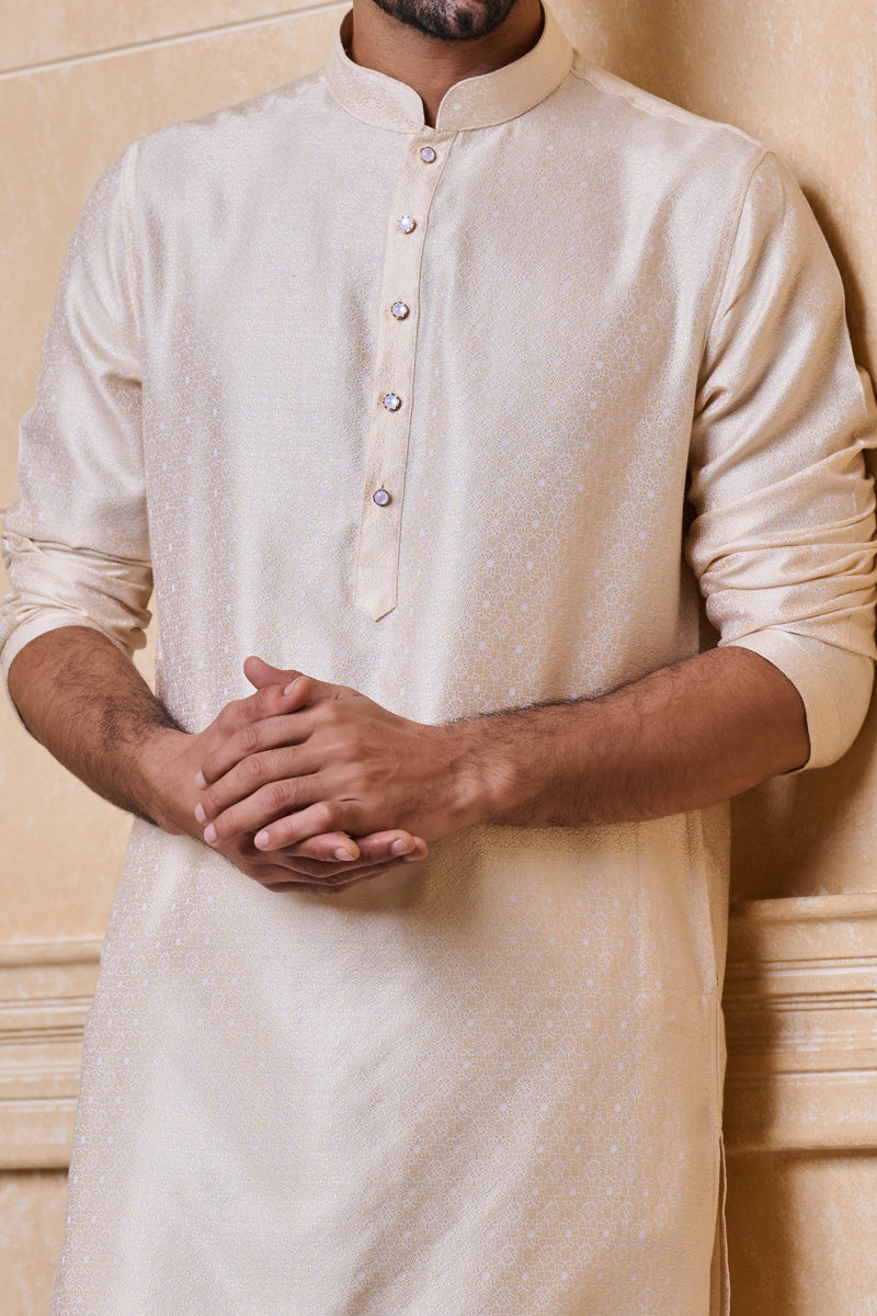 Beige Jacquard Kurta Set