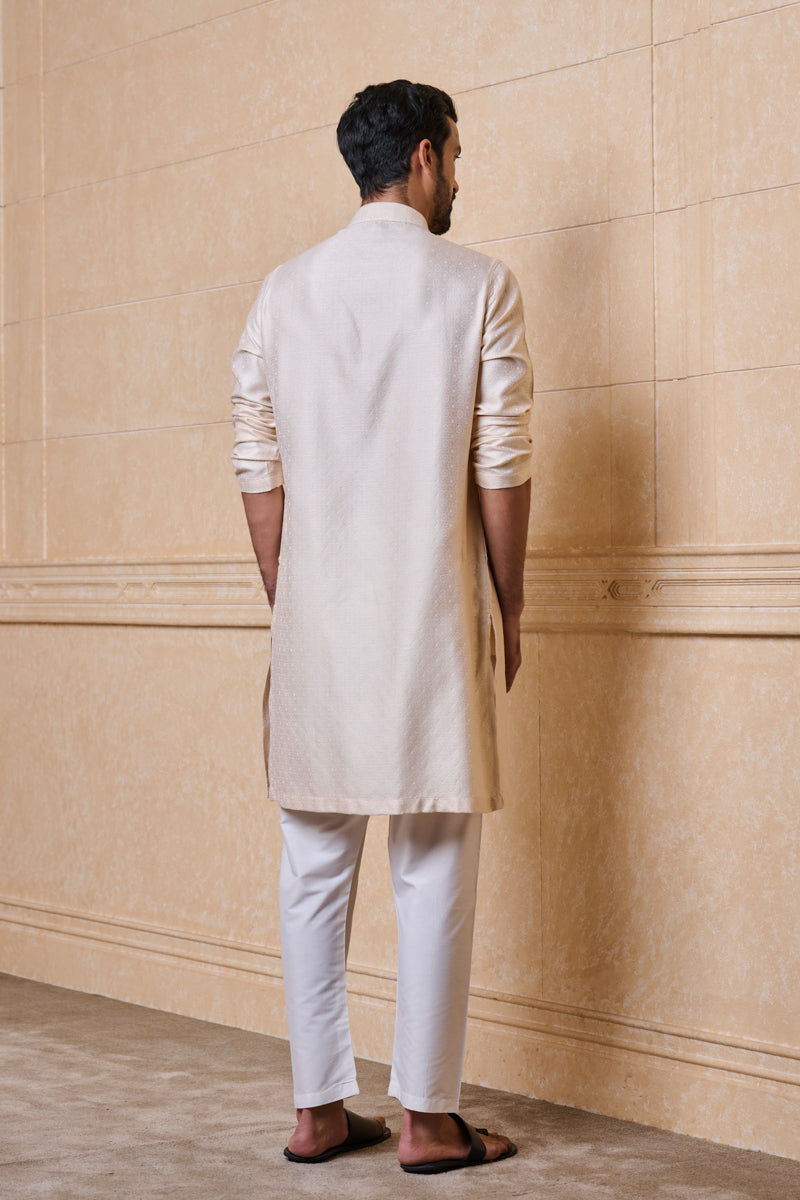 Beige Jacquard Kurta Set