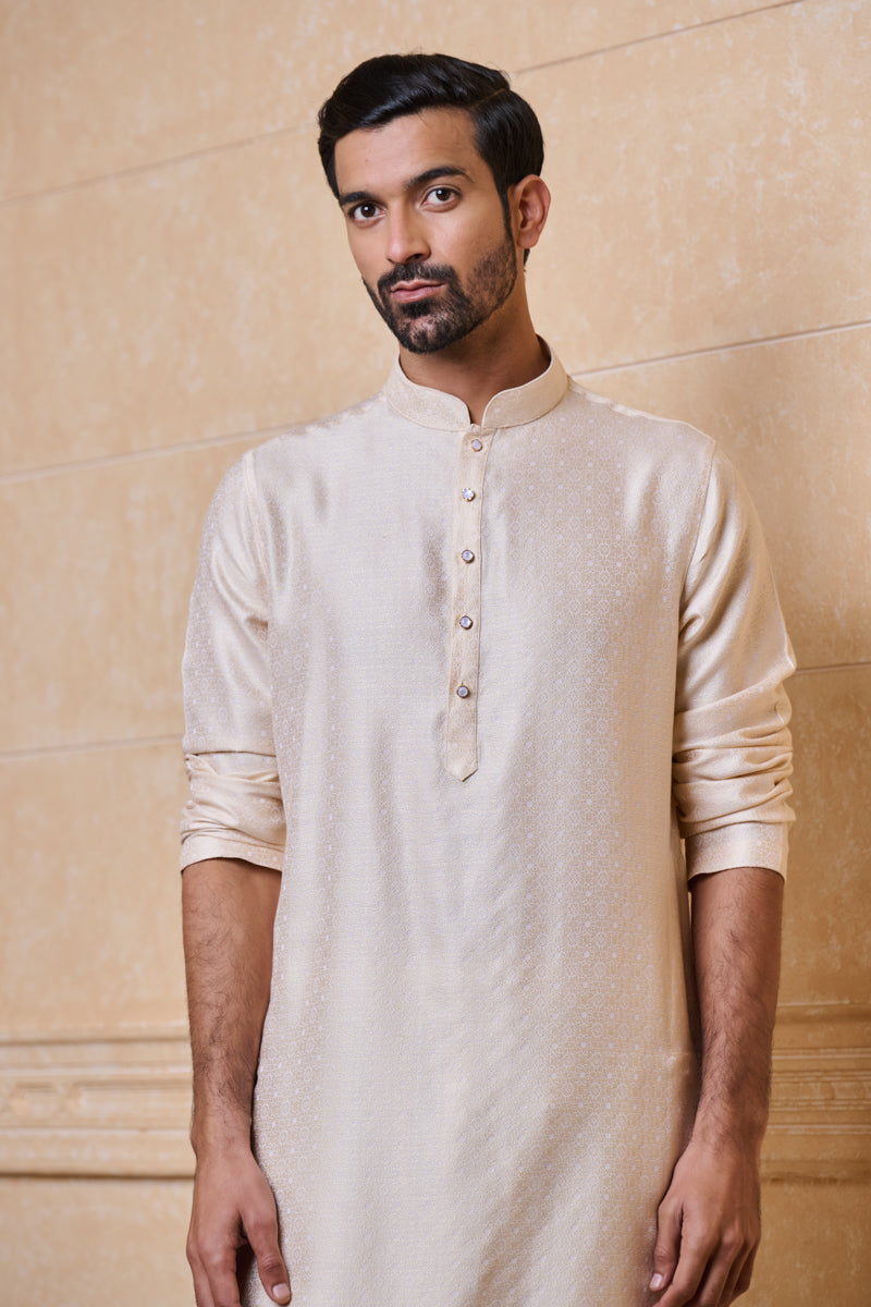 Beige Jacquard Kurta Set