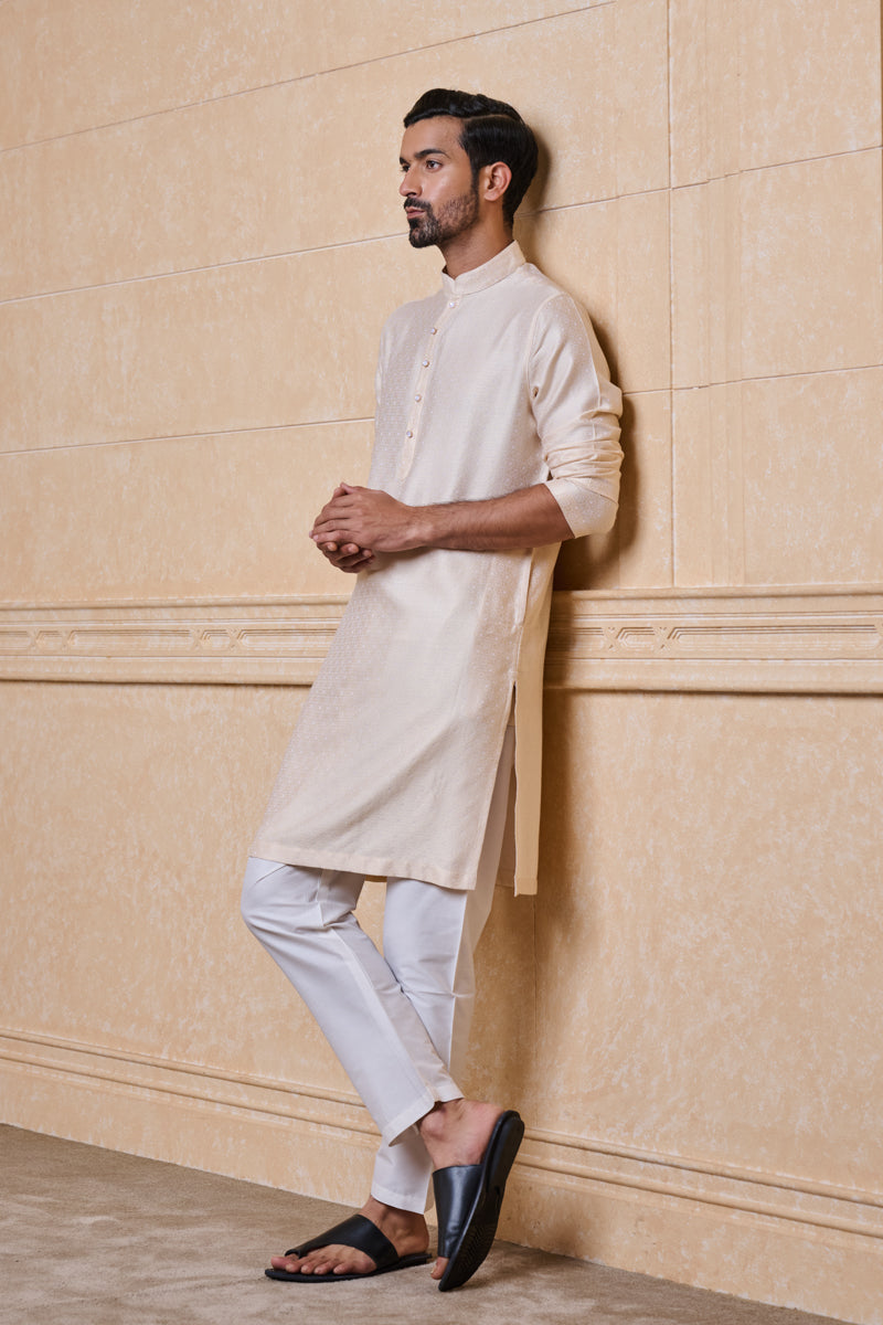 Beige Jacquard Kurta Set