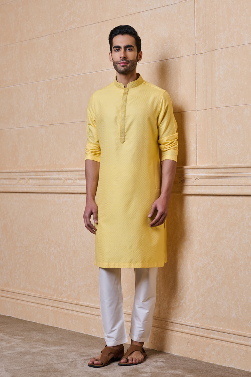 Yellow Jacquard Kurta Set