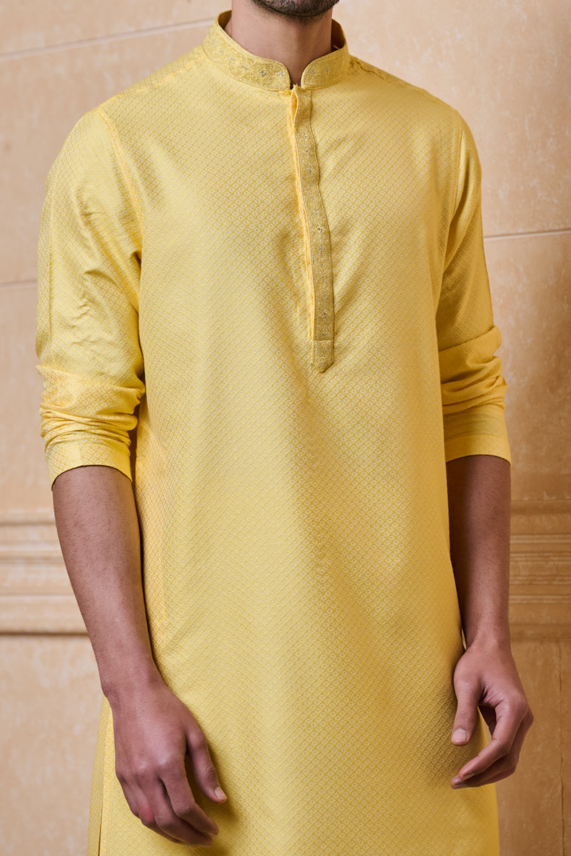 Yellow Jacquard Kurta Set