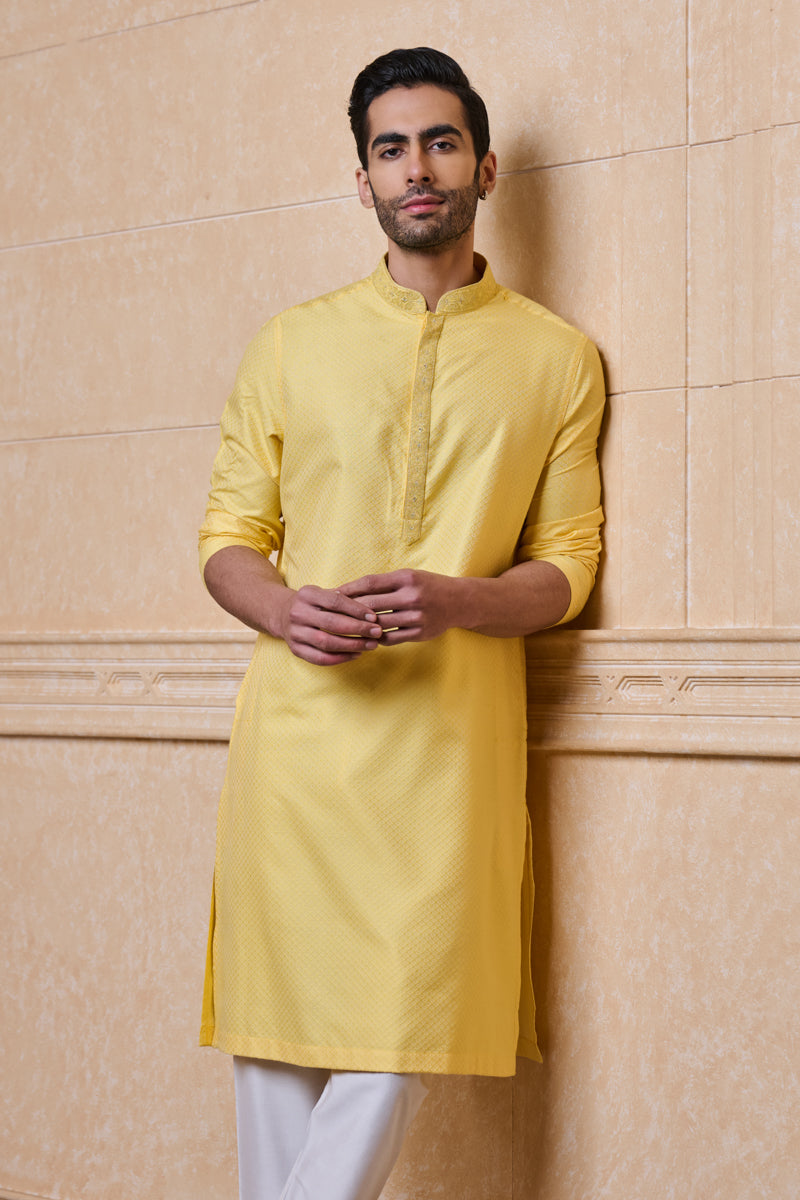 Yellow Jacquard Kurta Set