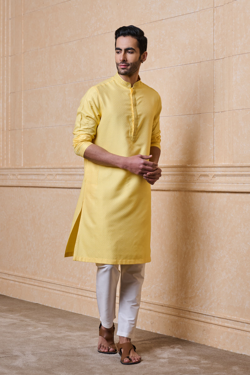 Yellow Jacquard Kurta Set