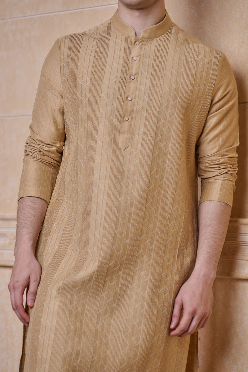 Beige Kurta Set With Textured Detailing