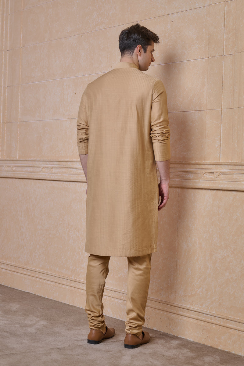 Beige Kurta Set With Textured Detailing