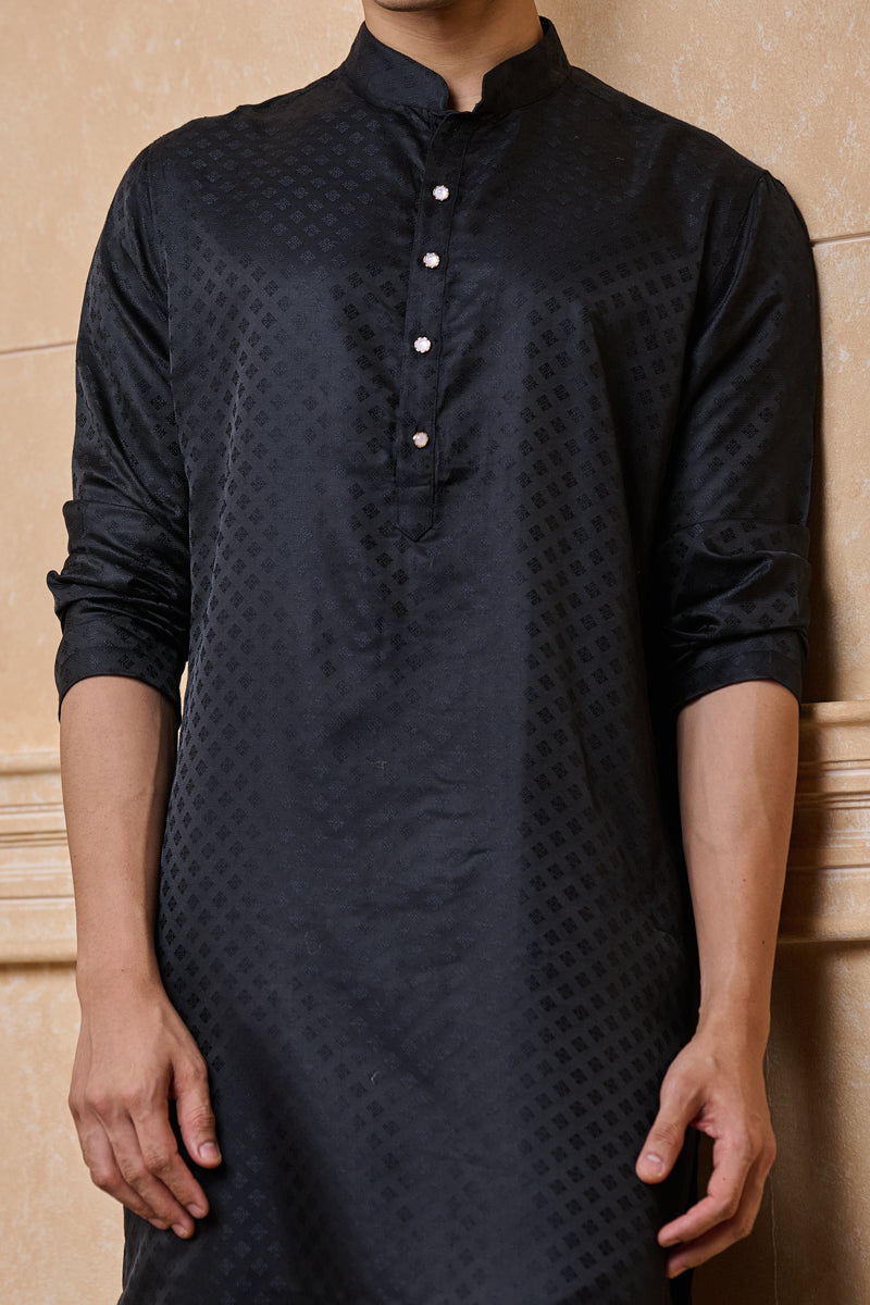 Black Jacquard Kurta Set