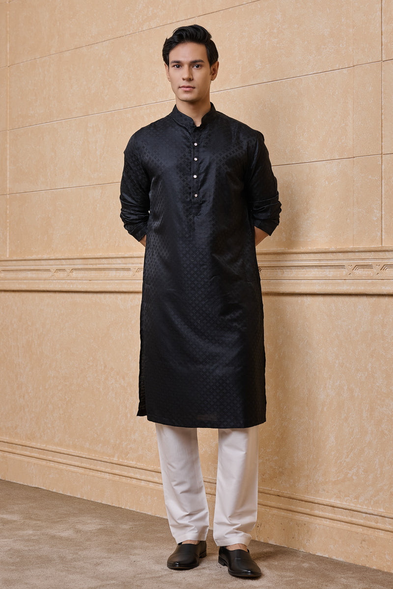 Black Jacquard Kurta Set