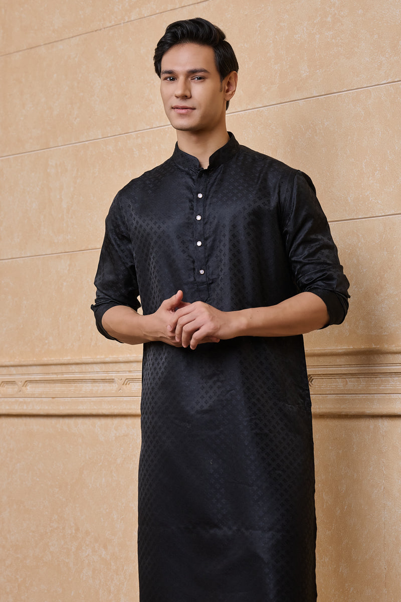 Black Jacquard Kurta Set