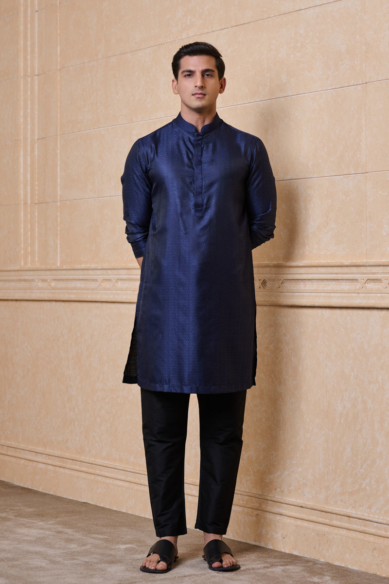 Navy Classic Jacquard Kurta Set