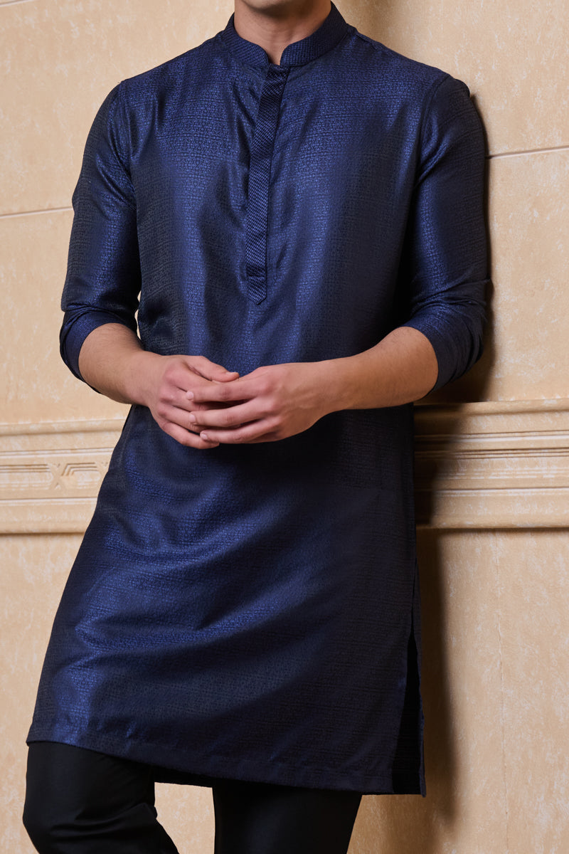 Navy Classic Jacquard Kurta Set