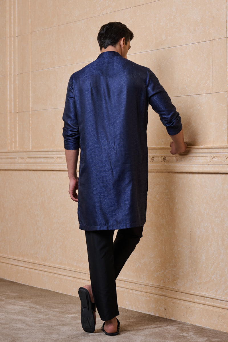 Navy Classic Jacquard Kurta Set