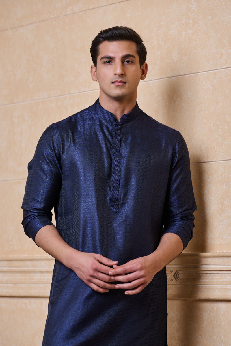 Navy Classic Jacquard Kurta Set