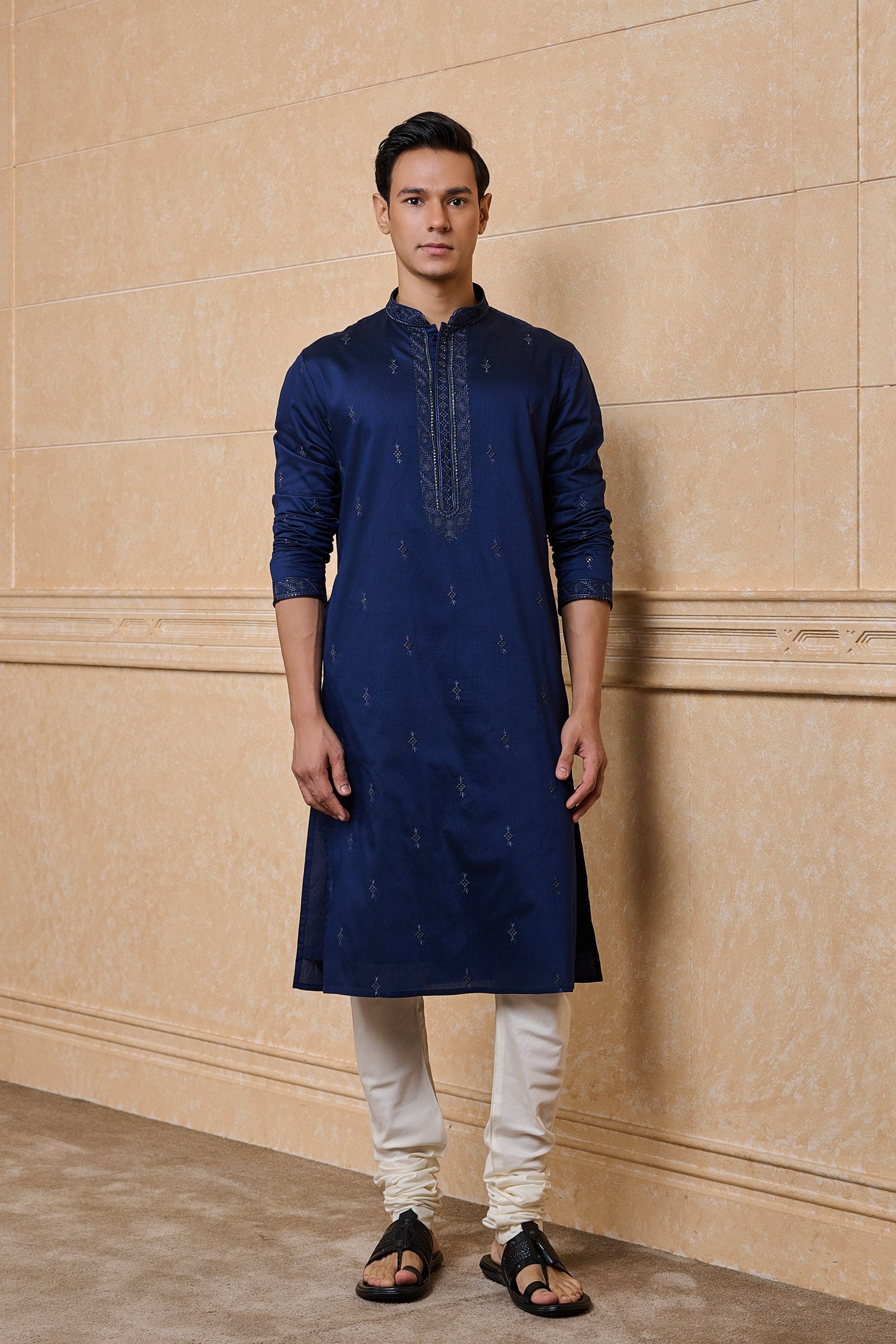 Navy All Over Embroidered Kurta Set