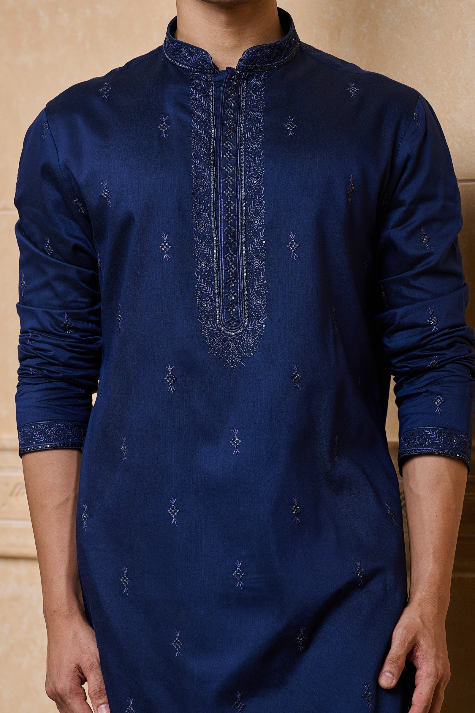 Navy All Over Embroidered Kurta Set