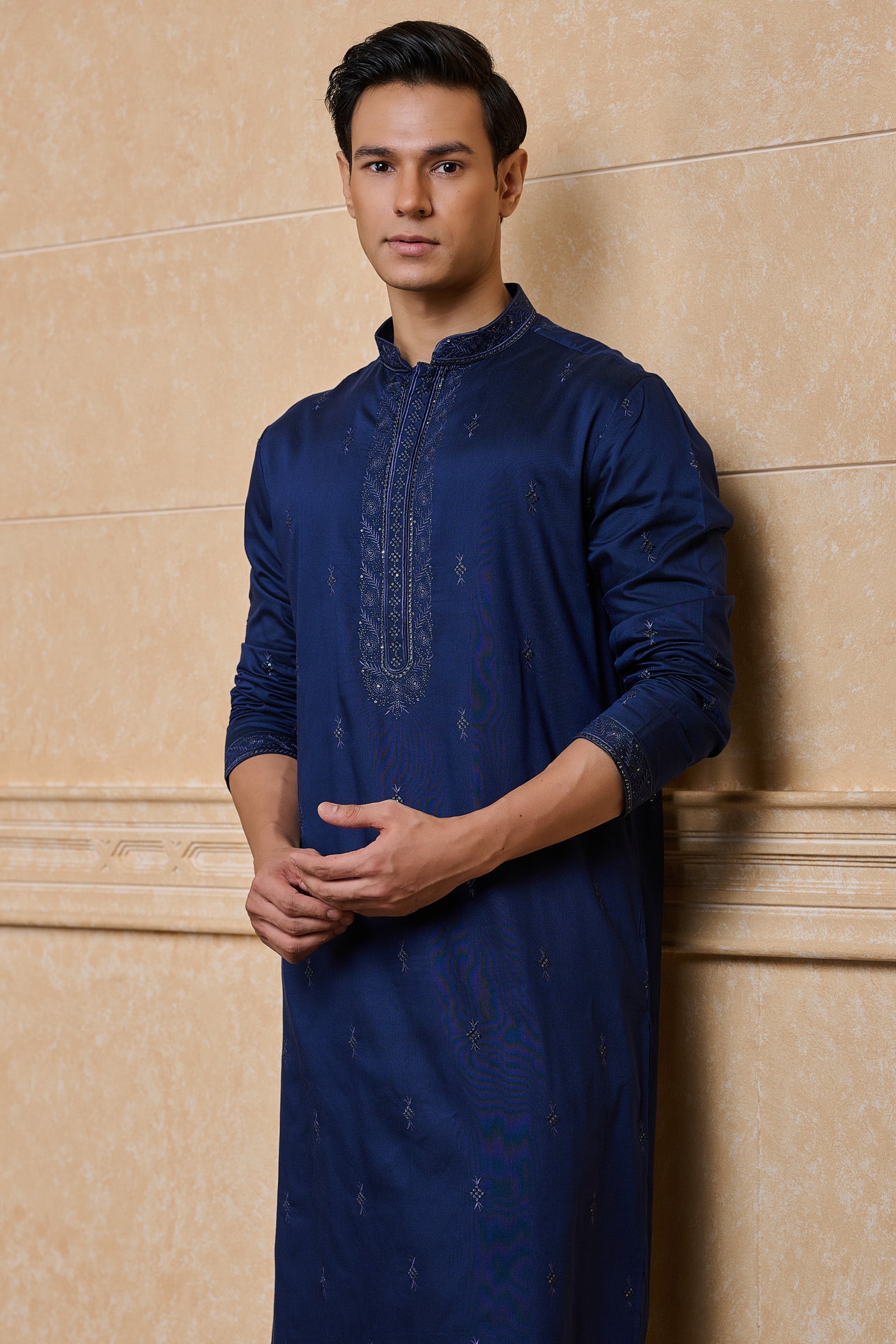 Navy All Over Embroidered Kurta Set