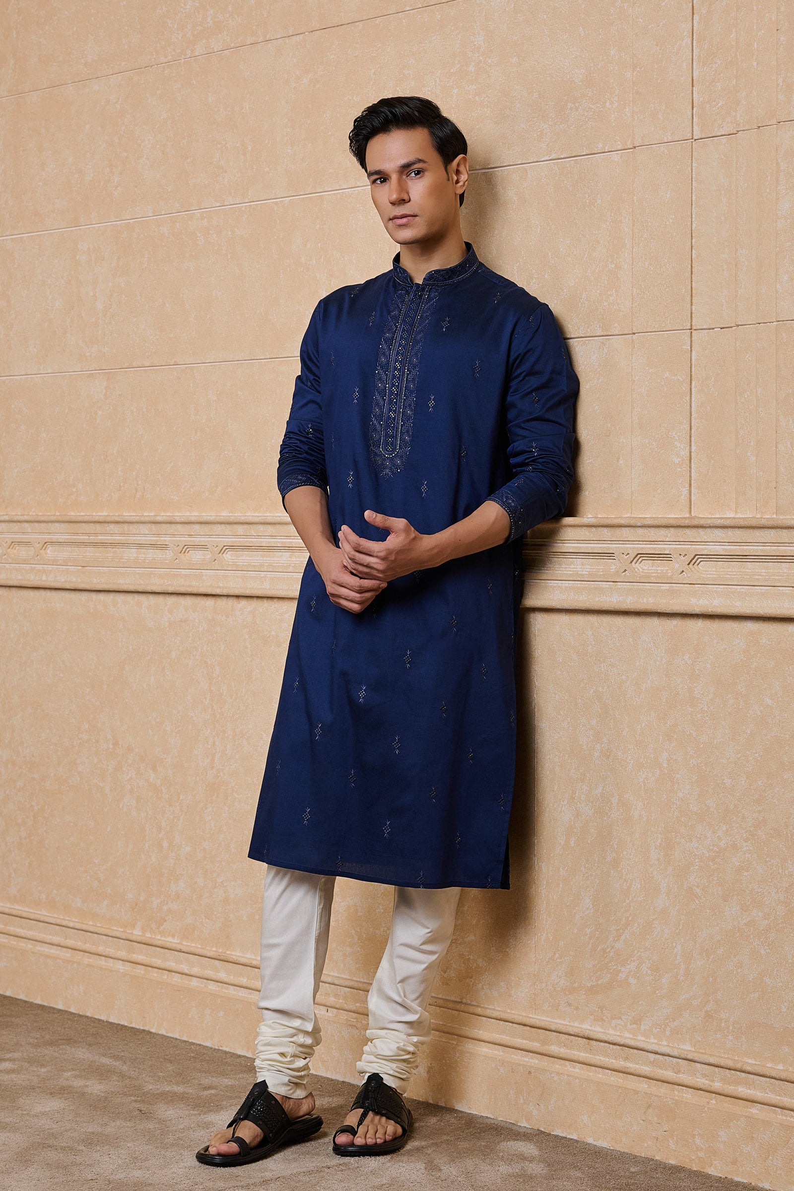 Navy All Over Embroidered Kurta Set