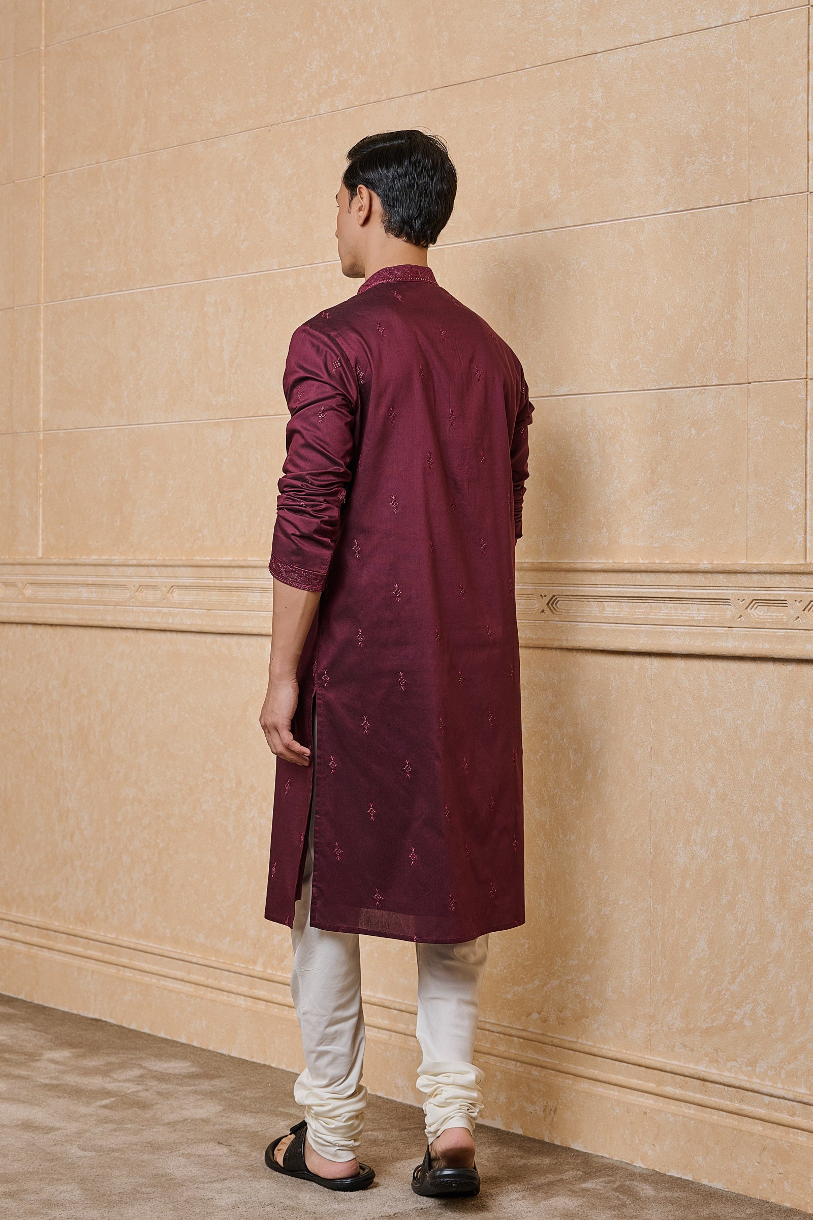 Wine All Over Embroidered Kurta Set