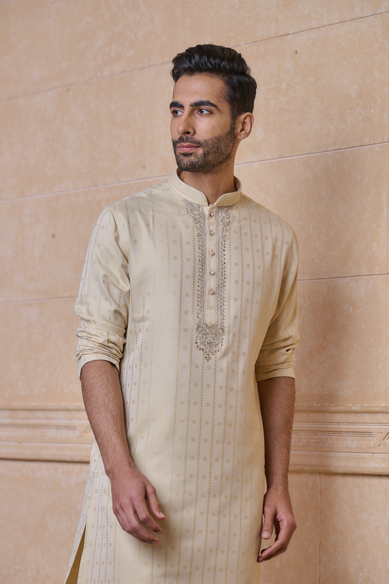 Gold Jaquard Kurta Set