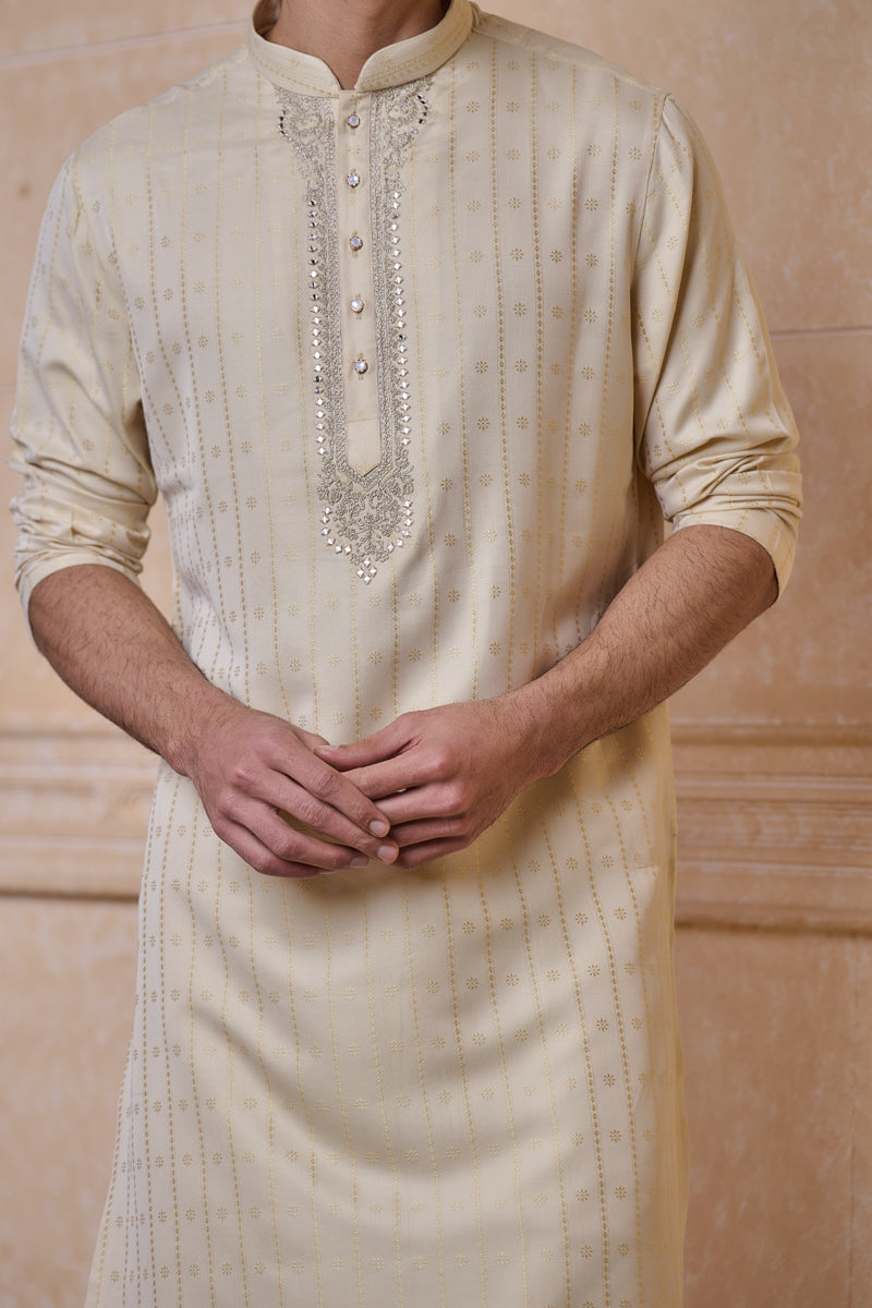 Gold Jaquard Kurta Set